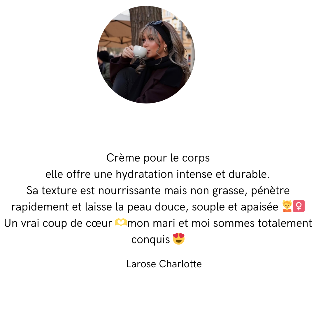 crème pour le corps elle offre une hydratation intense et durable. sa texture est nourrissante mais non grasse, pénètre rapidement et laisse la peau douce, souple et apaisée 💆 ♀️ un vrai coup de
